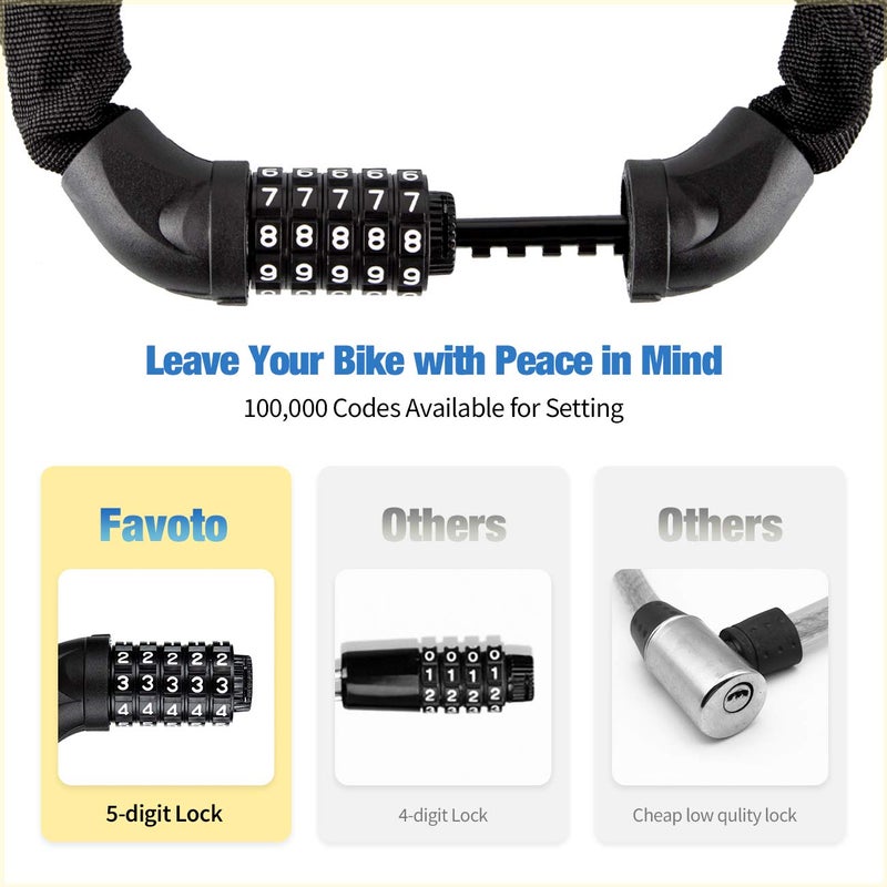 Favoto Bike Chain Lock, 5 Digit Combination Anti-Theft Bicycle Lock, 3.3 feet Long, Ideal for Outdoor Motorcycle E-bike Bikes Gate Fence Ladder Lawn Mower - Image 2